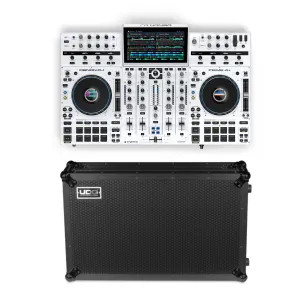 Denon DJ PRIME 4+ WHITE Limited Edition & UDG Ultimate Flight Case Denon Prime 4+ Black Plus (Wheels)