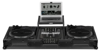 UDG Ultimate Flight Case Set Pioneer DJ PLX-CRSS12 & 10"/12" Mixer Black Plus (Laptop Shelf + Wheels)