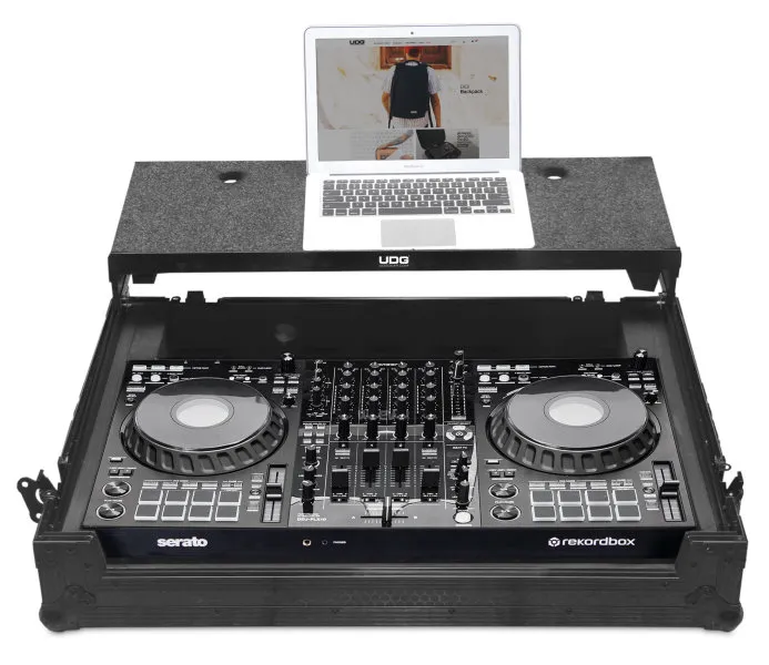 UDG Ultimate Flight Case Pioneer DJ DDJ-FLX10 Black Plus (Laptop Shelf + Wheels)