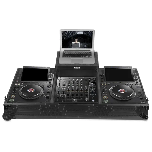 UDG Pioneer CDJ-3000x / DJM-A9 Flight Case Set (Laptop Shelf + Wheels, Black)